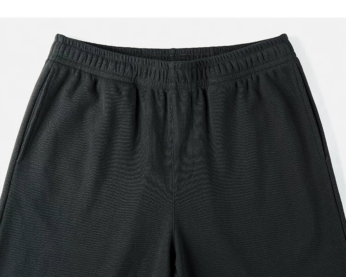 IDLT waffle sweatpants, black waistband.