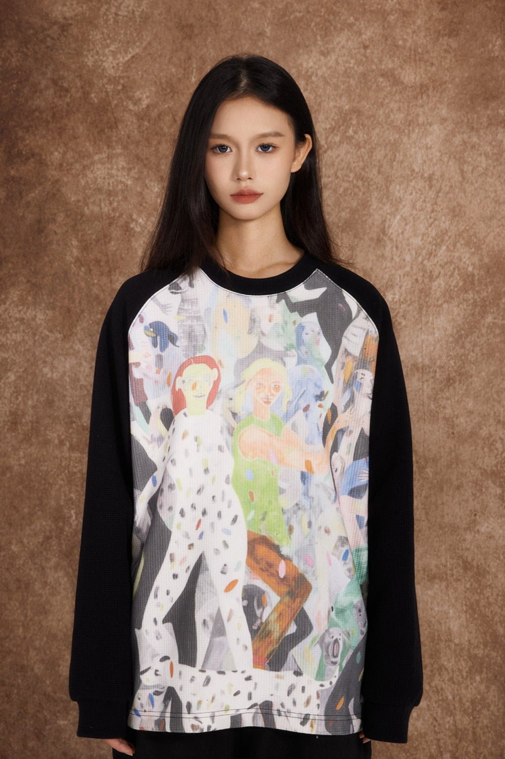 Waffle Checkered Full - Print Oil Painting Sweatshirt - COPPING THREADS - ARTMONSTER