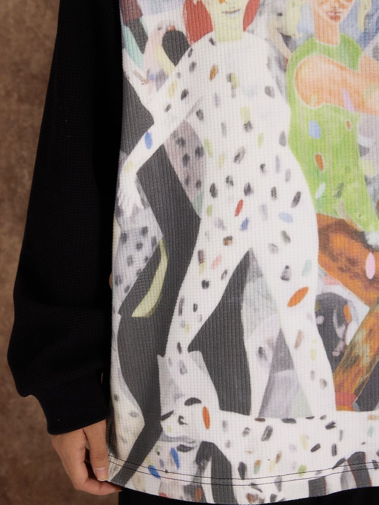 Waffle Checkered Full - Print Oil Painting Sweatshirt - COPPING THREADS - ARTMONSTER