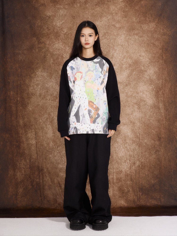 Waffle Checkered Full - Print Oil Painting Sweatshirt - COPPING THREADS - ARTMONSTER