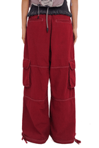 Washed Contrast Stitching Wide - Leg Cargo Pants - COPPING THREADS - MOROMORO