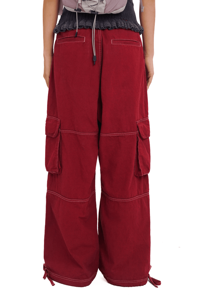 Washed Contrast Stitching Wide-Leg Cargo Pants Main Image