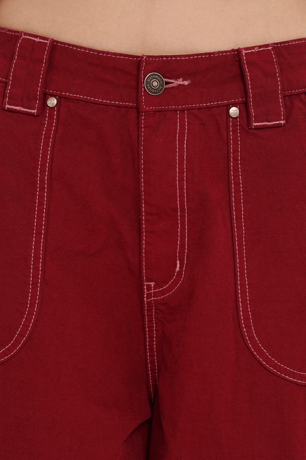 Washed Contrast Stitching Wide - Leg Cargo Pants - COPPING THREADS - MOROMORO