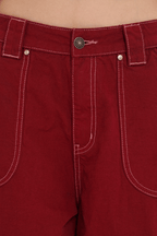 Washed Contrast Stitching Wide - Leg Cargo Pants - COPPING THREADS - MOROMORO