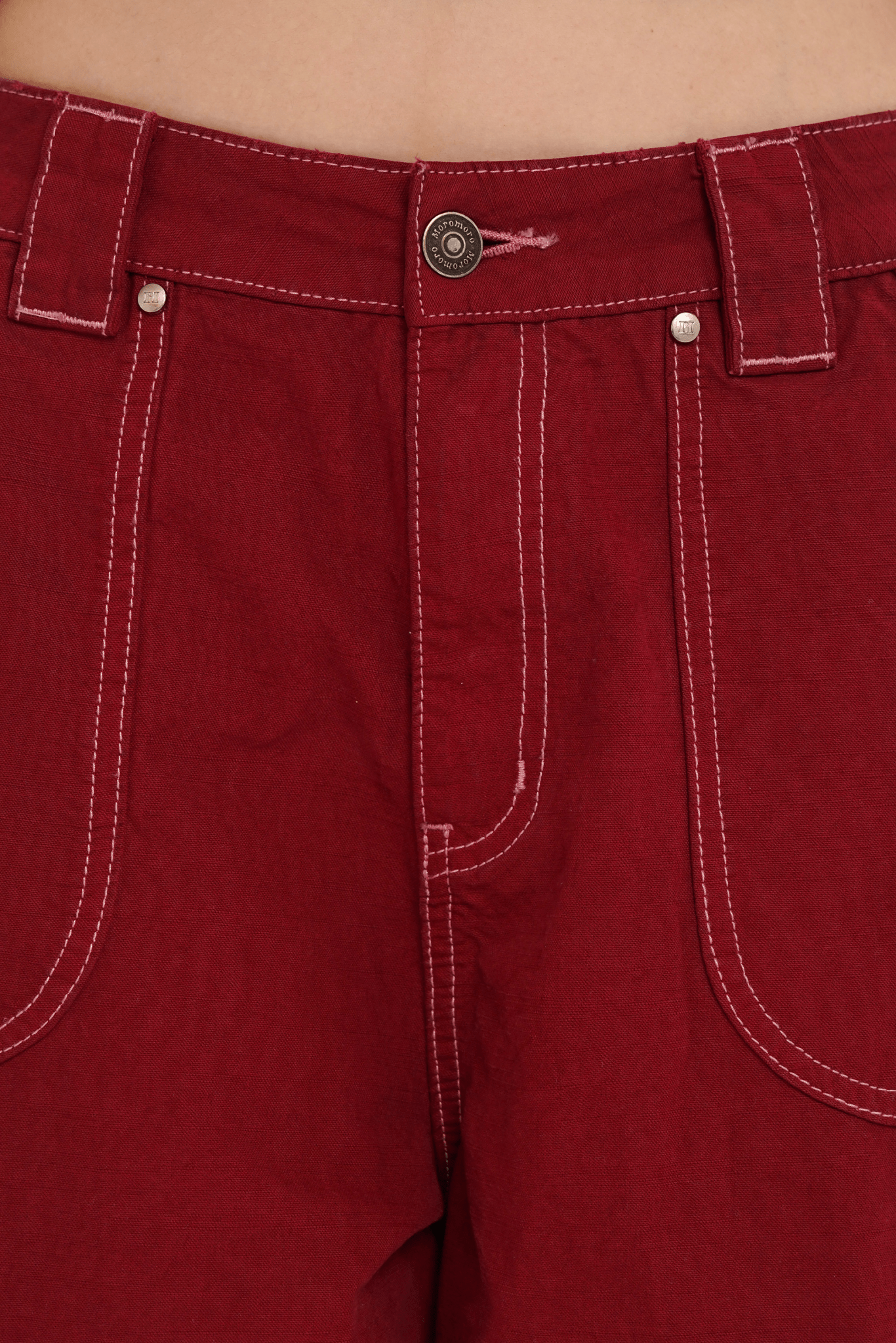 Washed Contrast Stitching Wide - Leg Cargo Pants - COPPING THREADS - MOROMORO