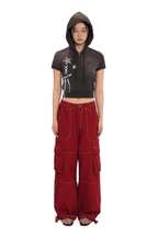 Washed Contrast Stitching Wide - Leg Cargo Pants - COPPING THREADS - MOROMORO