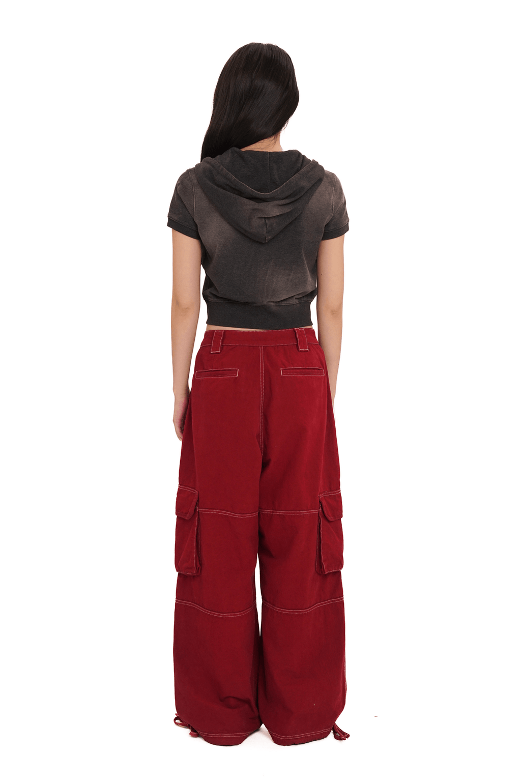 Washed Contrast Stitching Wide - Leg Cargo Pants - COPPING THREADS - MOROMORO
