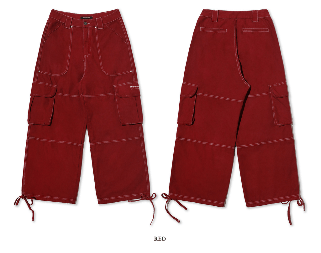 Washed Contrast Stitching Wide - Leg Cargo Pants - COPPING THREADS - MOROMORO