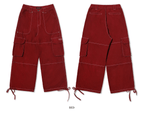 Washed Contrast Stitching Wide - Leg Cargo Pants - COPPING THREADS - MOROMORO