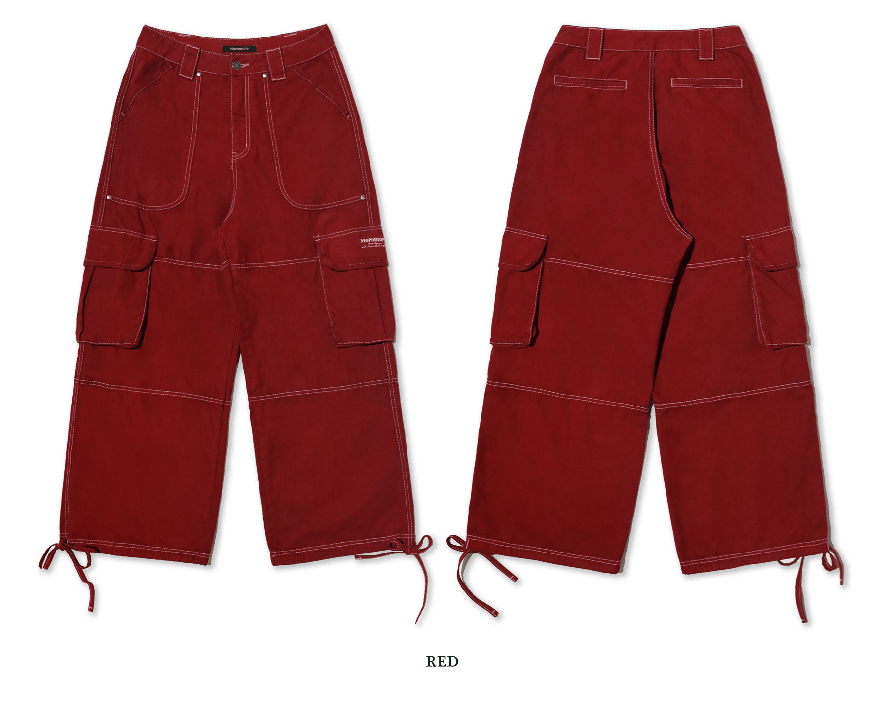 Washed Contrast Stitching Wide - Leg Cargo Pants - COPPING THREADS - MOROMORO