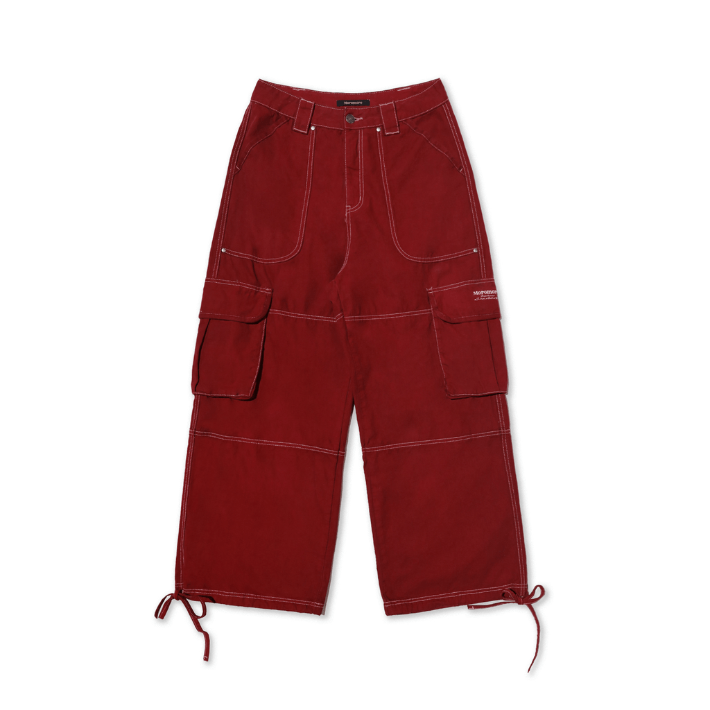 Washed Contrast Stitching Wide - Leg Cargo Pants - COPPING THREADS - MOROMORO