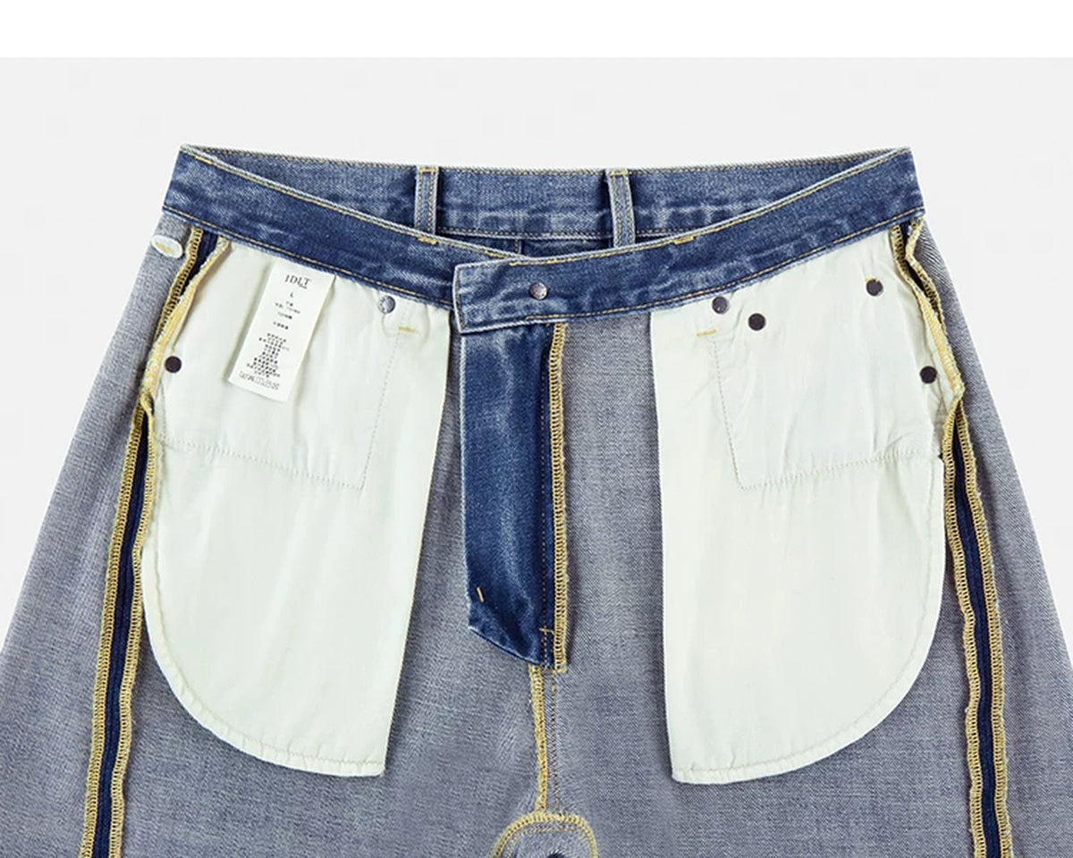 Washed Curved-Leg Jeans - COPPING THREADS - IDLT