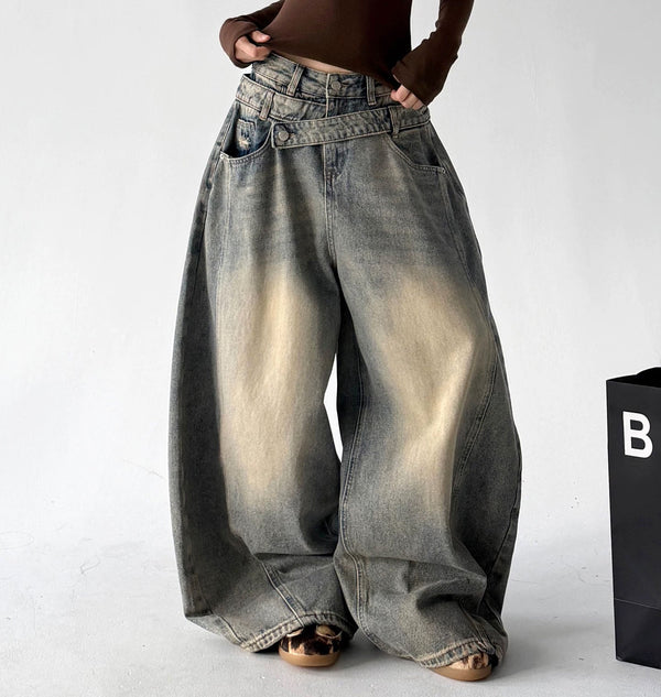Washed Curved-Leg Wide-Leg Jeans - COPPING THREADS - CT ORIGINALS