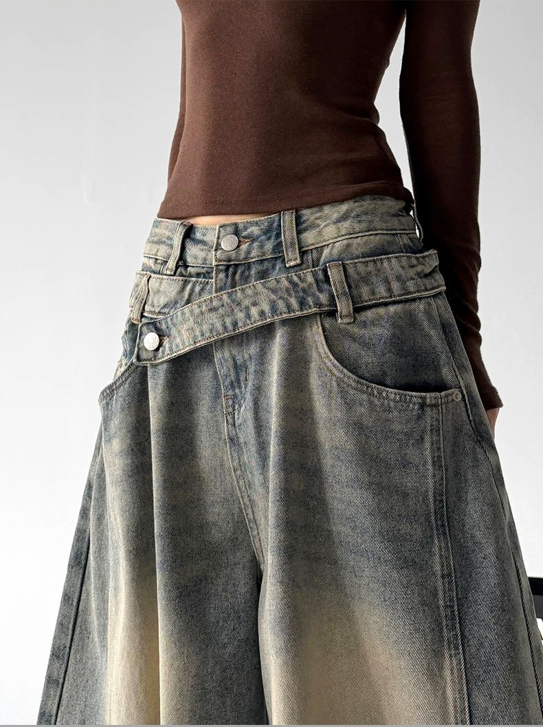 Washed Curved-Leg Wide-Leg Jeans - COPPING THREADS - CT ORIGINALS