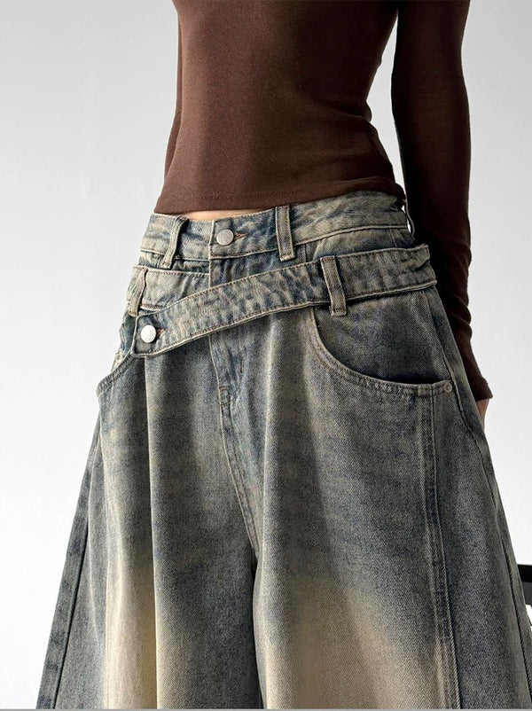 Washed Curved-Leg Wide-Leg Jeans - COPPING THREADS - CT ORIGINALS