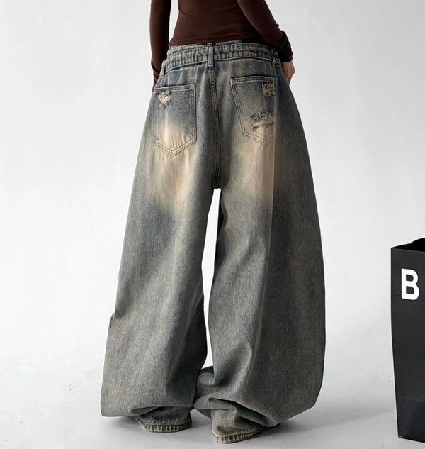 Washed Curved-Leg Wide-Leg Jeans - COPPING THREADS - CT ORIGINALS