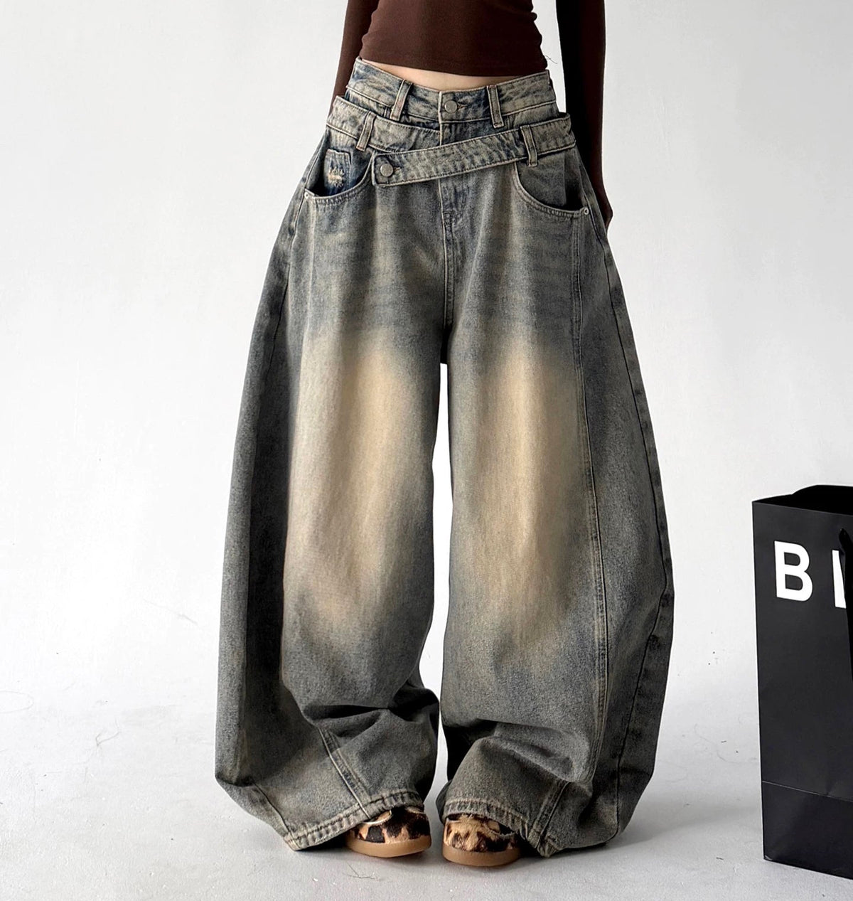 Washed Curved-Leg Wide-Leg Jeans - COPPING THREADS - CT ORIGINALS