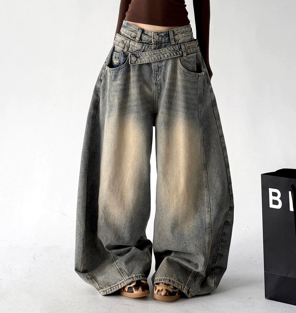 Washed Curved-Leg Wide-Leg Jeans - COPPING THREADS - CT ORIGINALS
