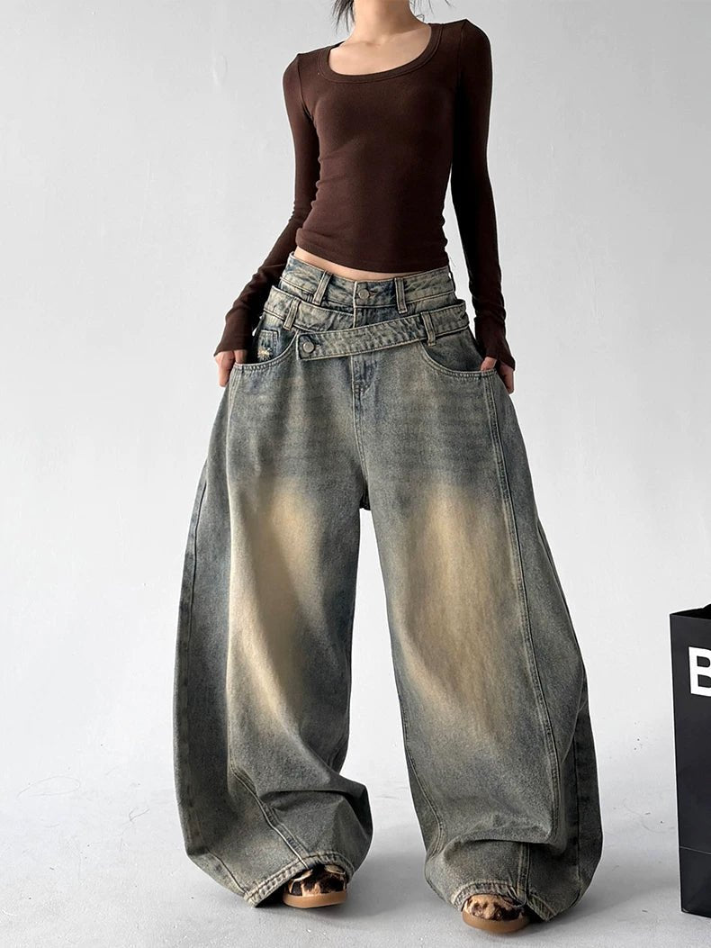 Washed Curved-Leg Wide-Leg Jeans - COPPING THREADS - CT ORIGINALS