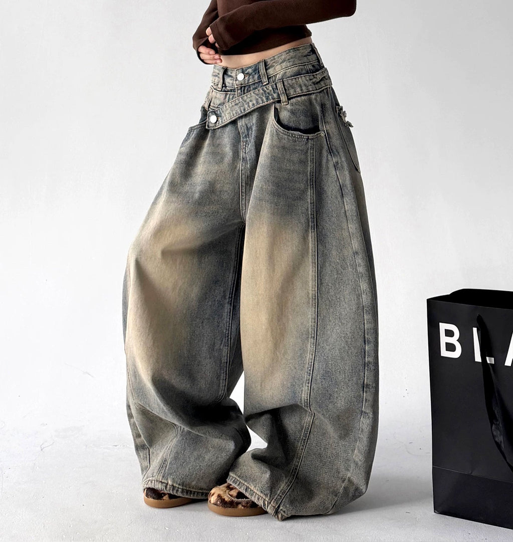 Washed Curved-Leg Wide-Leg Jeans - COPPING THREADS - CT ORIGINALS
