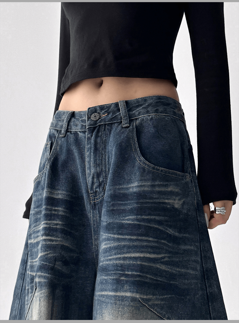 Washed Distressed Wide - Leg Denim - COPPING THREADS - CT Select