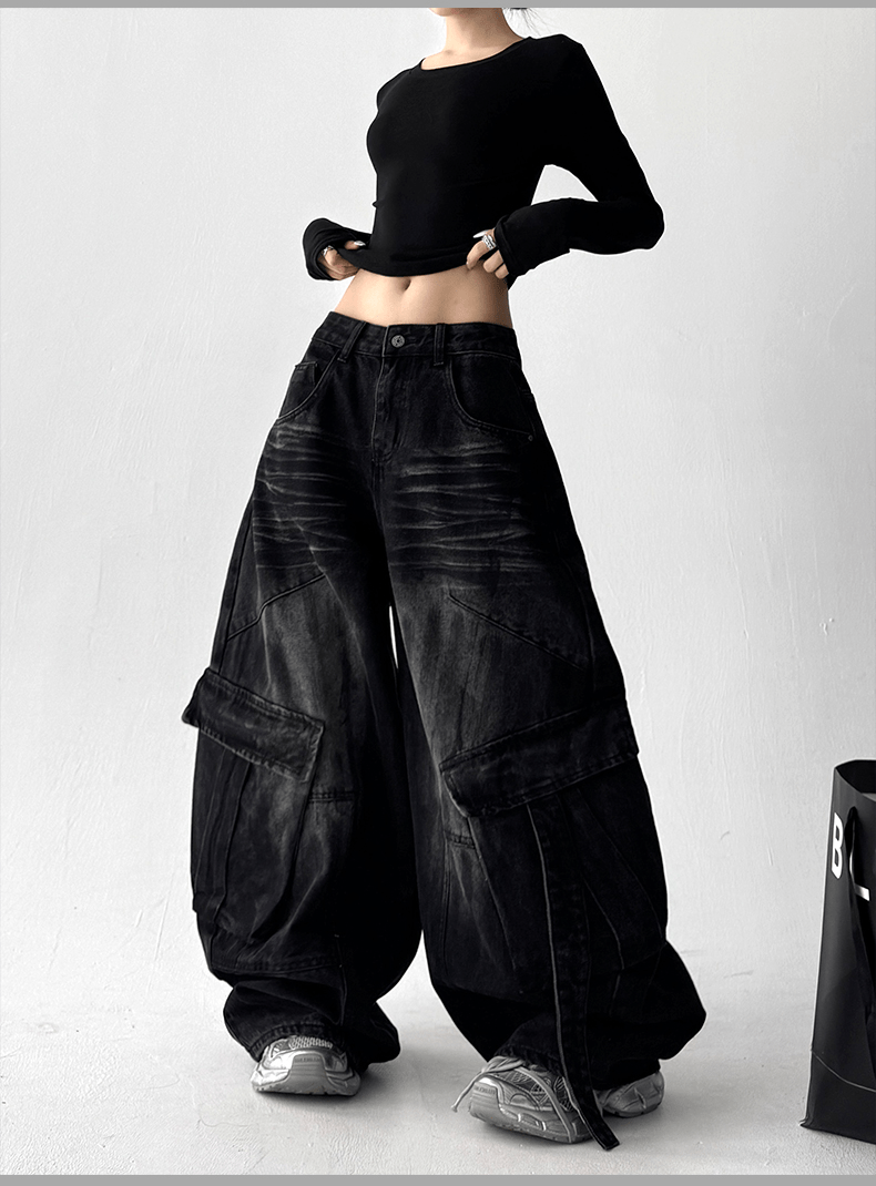 Washed Distressed Wide - Leg Denim - COPPING THREADS - CT Select