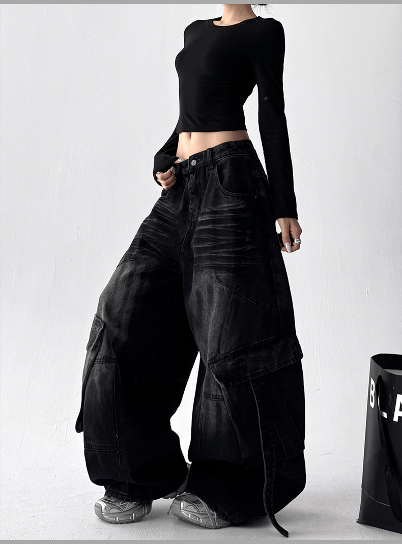 Washed Distressed Wide - Leg Denim - COPPING THREADS - CT Select