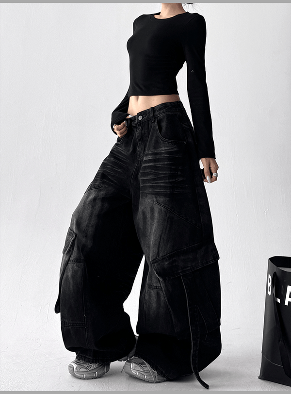 Washed Distressed Wide - Leg Denim - COPPING THREADS - CT Select