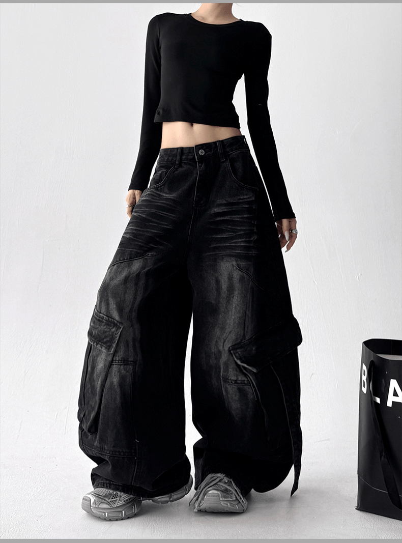 Washed Distressed Wide - Leg Denim - COPPING THREADS - CT Select