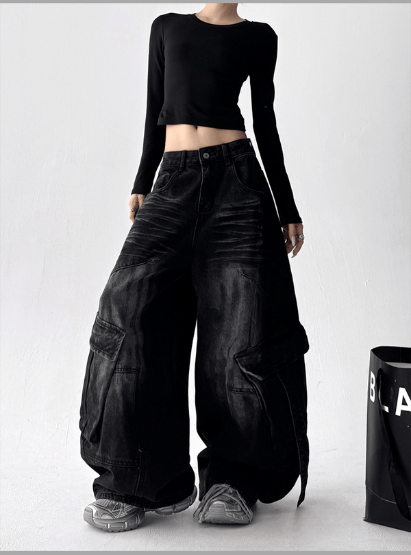 Washed Distressed Wide - Leg Denim - COPPING THREADS - CT Select