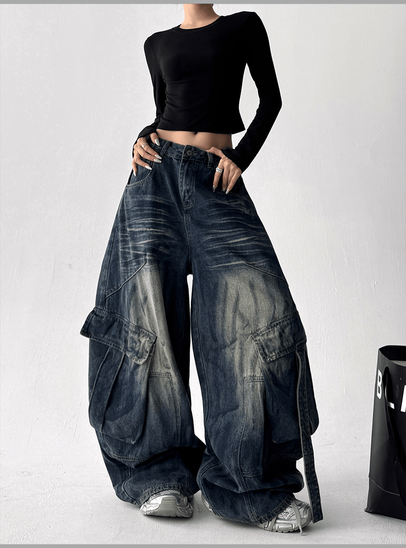 Washed Distressed Wide - Leg Denim - COPPING THREADS - CT Select