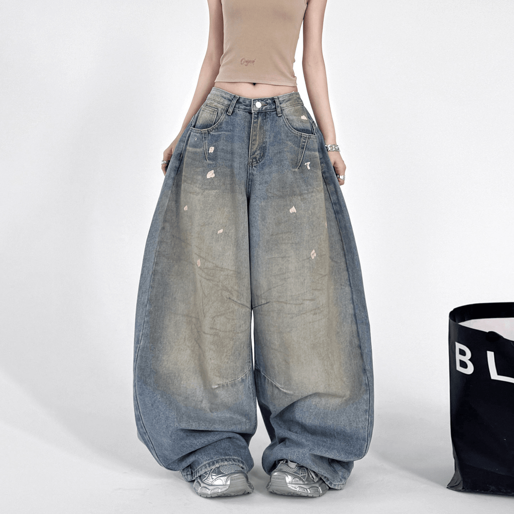 Washed Distressed Wide - Leg Drag Jeans - COPPING THREADS - CT Select