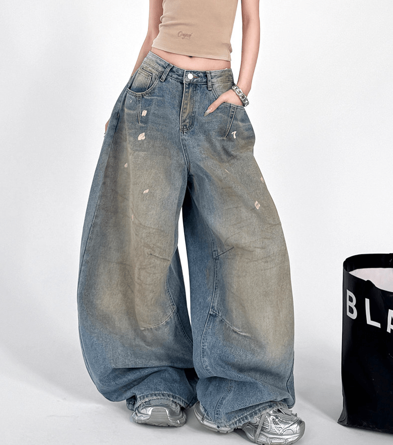 Washed Distressed Wide - Leg Drag Jeans - COPPING THREADS - CT Select