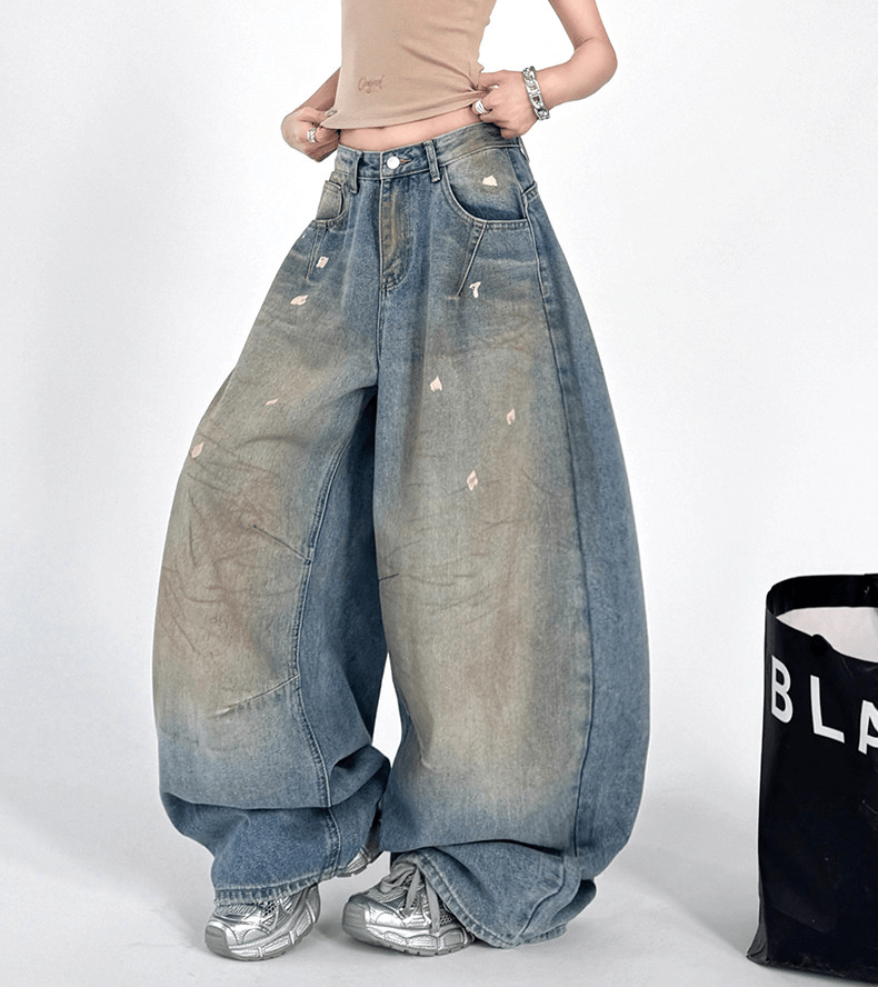Washed Distressed Wide - Leg Drag Jeans - COPPING THREADS - CT Select
