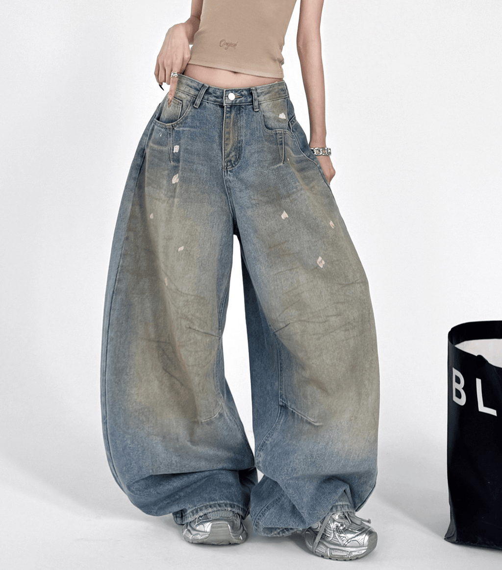 Washed Distressed Wide - Leg Drag Jeans - COPPING THREADS - CT Select