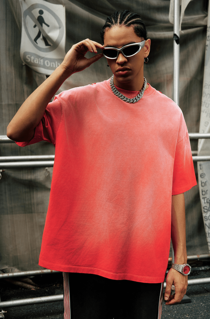 Washed Gradient Distressed Oversized Tee - COPPING THREADS - CT Basics
