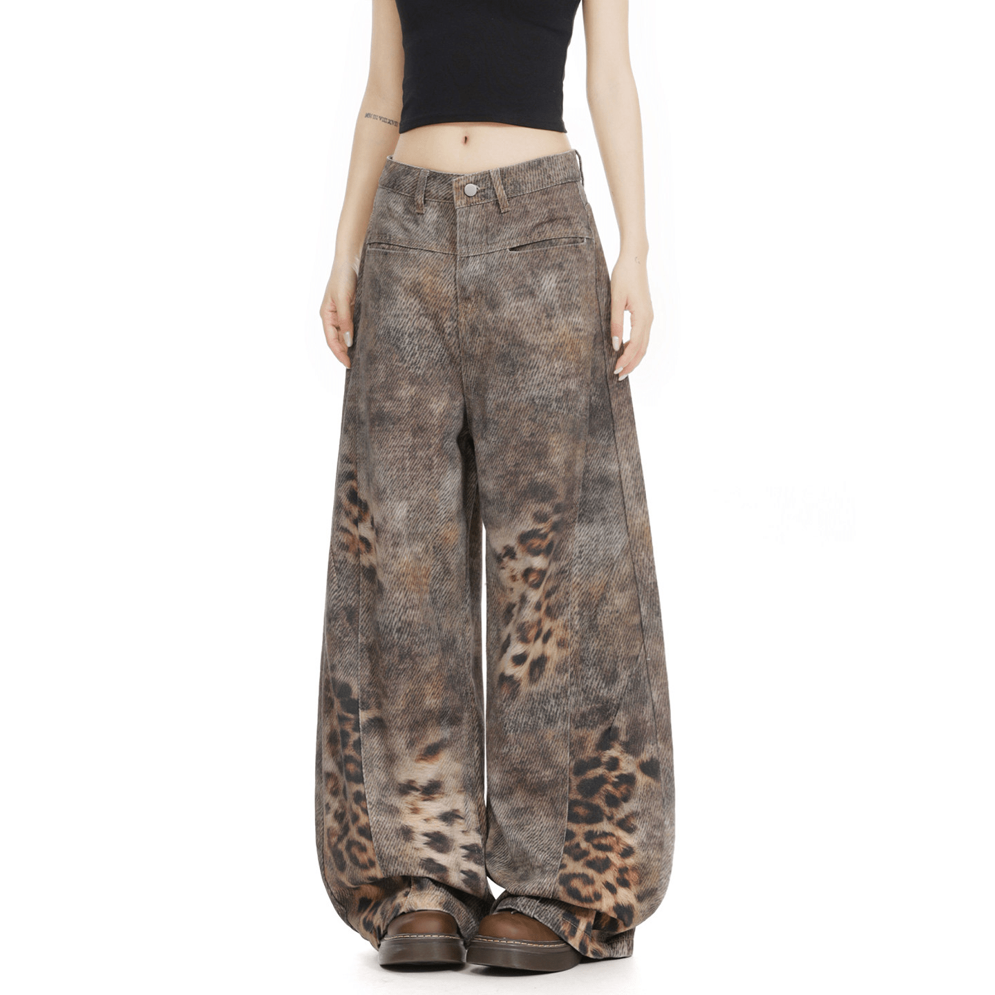 Washed Leopard Print Curved - Leg Jeans - COPPING THREADS - CT Select