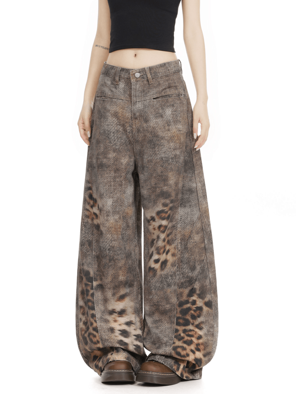 Washed Leopard Print Curved - Leg Jeans - COPPING THREADS - CT Select