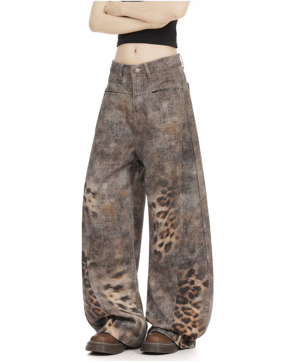 Washed Leopard Print Curved - Leg Jeans - COPPING THREADS - CT Select