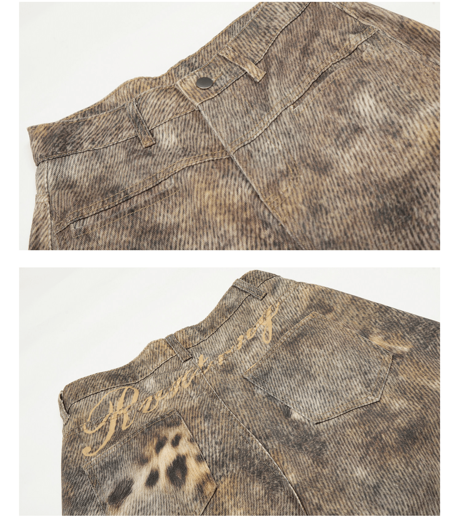Washed Leopard Print Curved - Leg Jeans - COPPING THREADS - CT Select