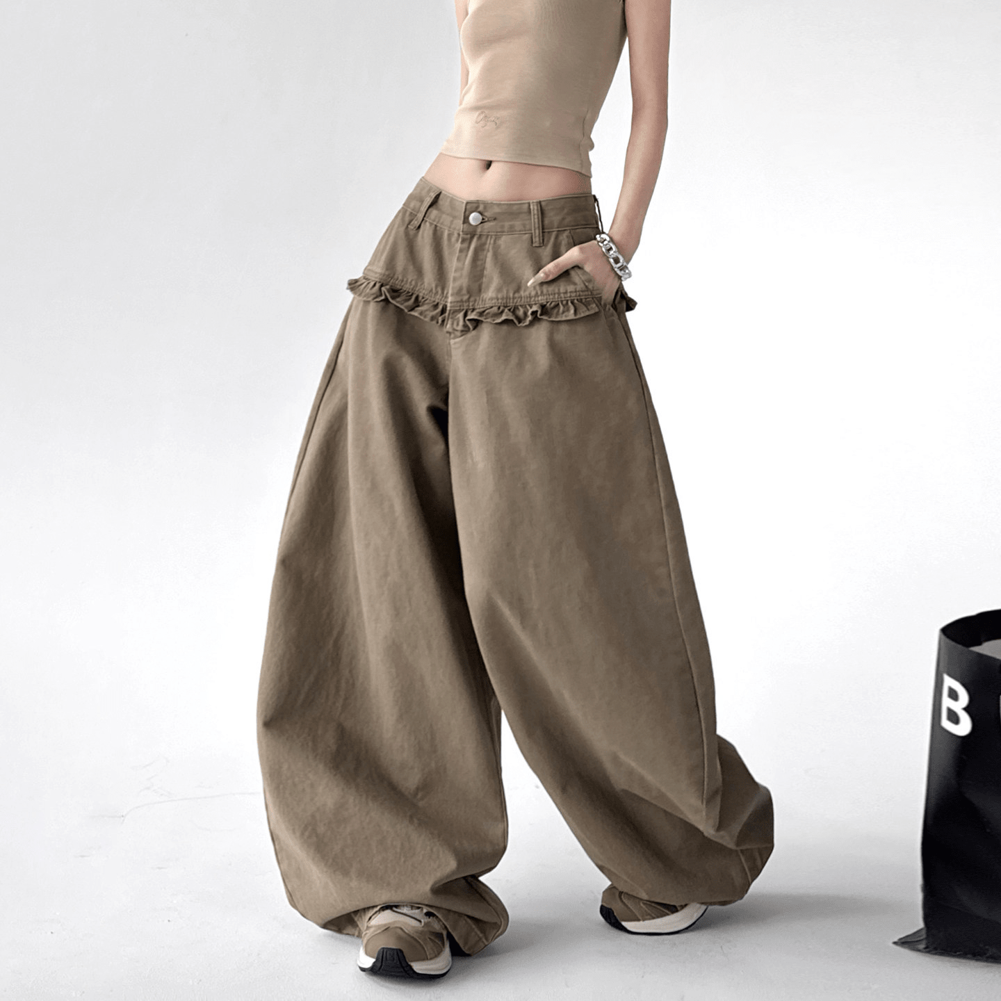 Washed Ruffle High - Waist Wide - Leg Pants – CT2005 - COPPING THREADS - CT Select