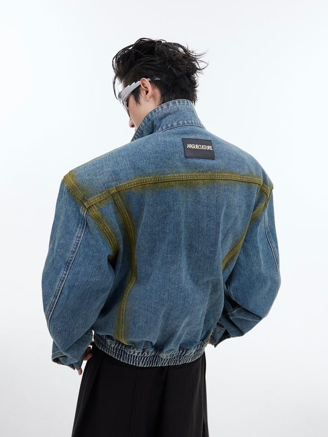 Washed Spray-Paint Gradient Denim Jacket Main Image