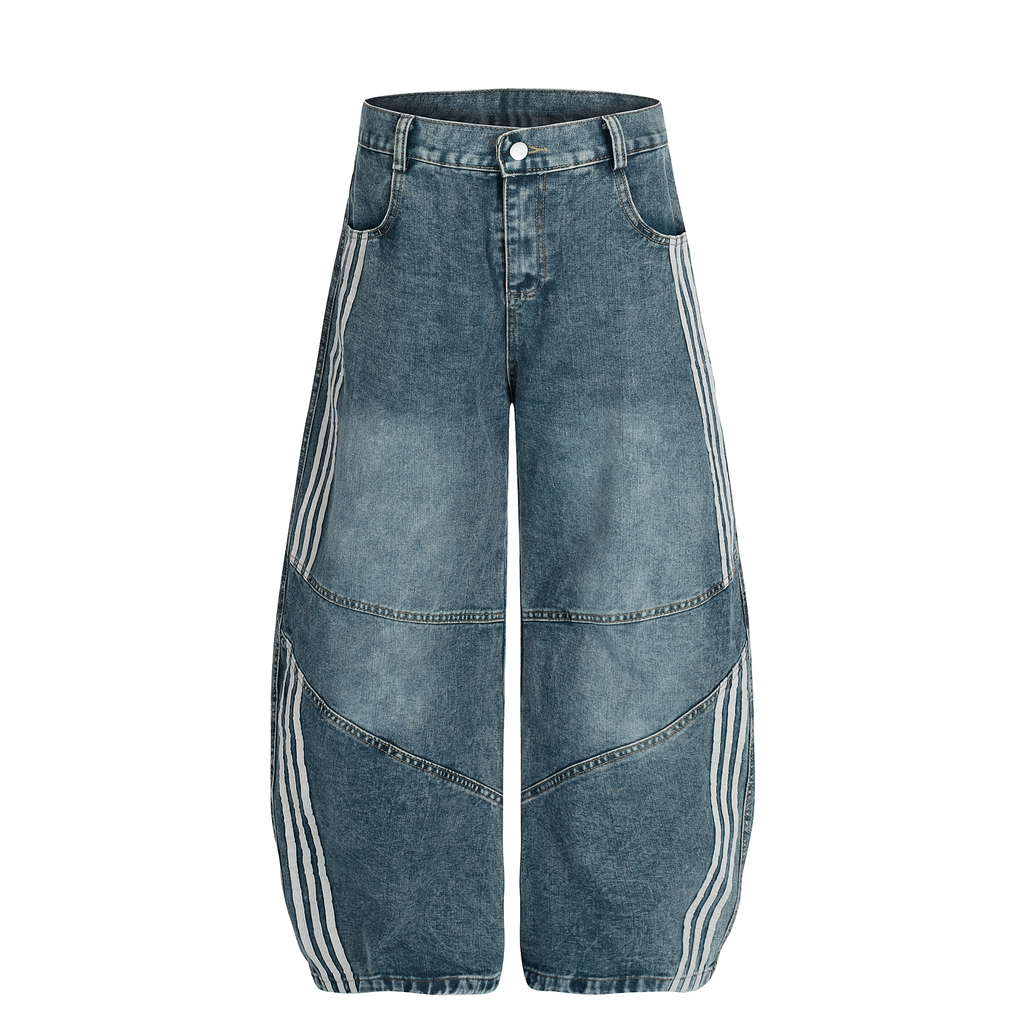 Washed Triple‑Stripe Deconstructed Wide‑Leg Jeans - COPPING THREADS - CT Select