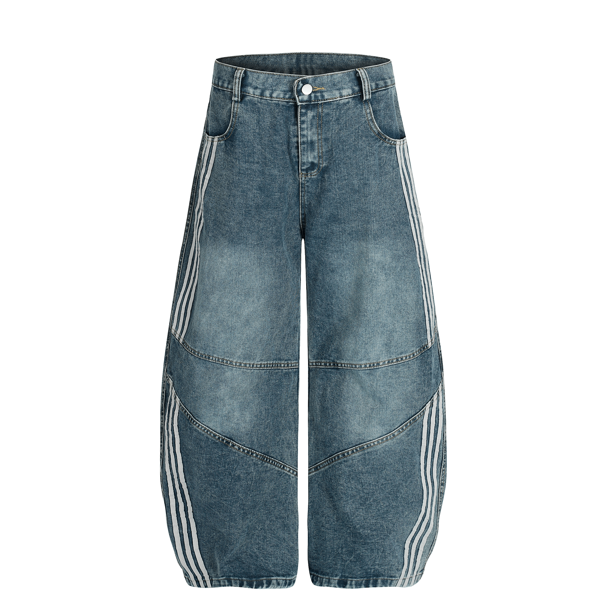 Washed Triple‑Stripe Deconstructed Wide‑Leg Jeans - COPPING THREADS - CT Select
