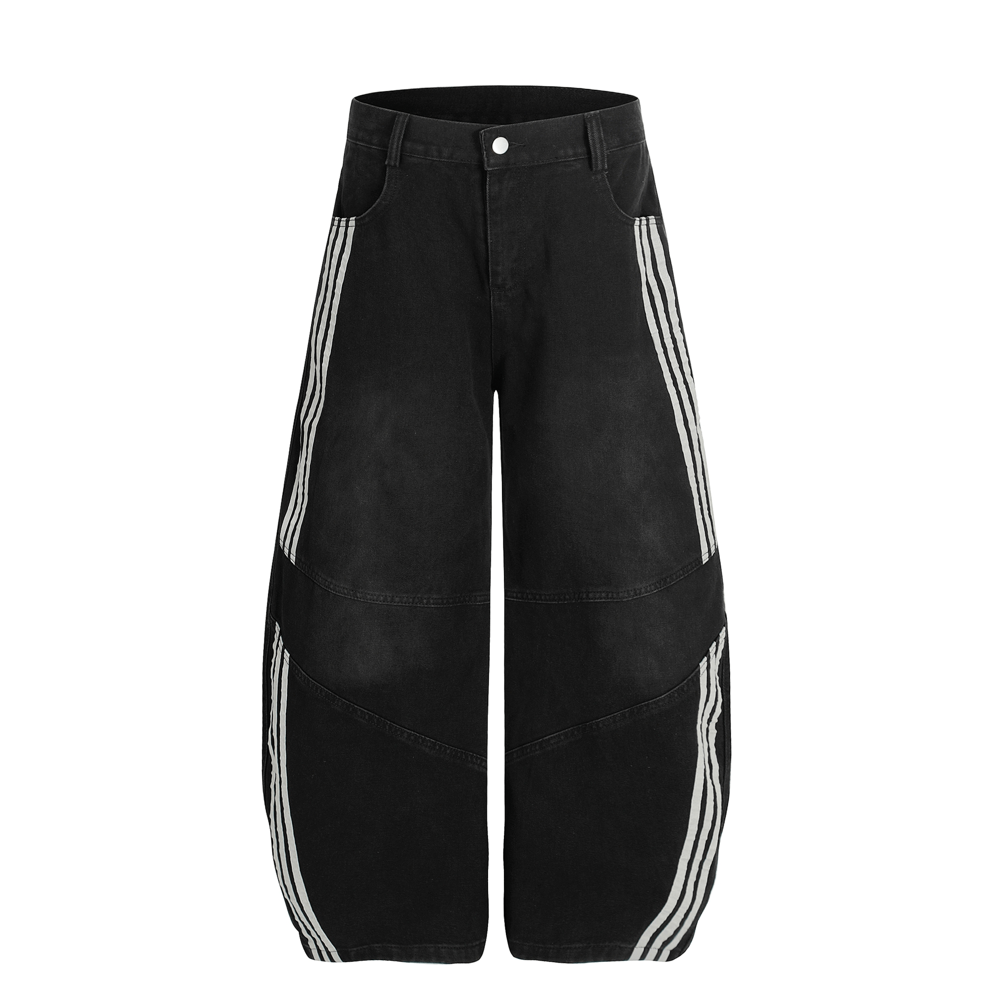 Washed Triple‑Stripe Deconstructed Wide‑Leg Jeans - COPPING THREADS - CT Select