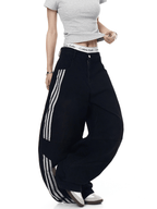 Washed Triple‑Stripe Deconstructed Wide‑Leg Jeans - COPPING THREADS - CT Select