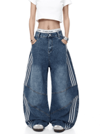 Washed Triple‑Stripe Deconstructed Wide‑Leg Jeans - COPPING THREADS - CT Select