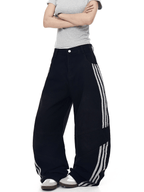 Washed Triple‑Stripe Deconstructed Wide‑Leg Jeans - COPPING THREADS - CT Select