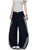 Washed Triple‑Stripe Deconstructed Wide‑Leg Jeans - COPPING THREADS - CT Select