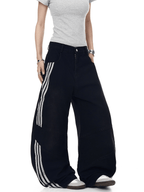 Washed Triple‑Stripe Deconstructed Wide‑Leg Jeans - COPPING THREADS - CT Select